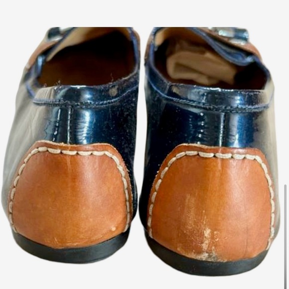 Stuart Weitzman Navy (patent) & Tan Leather Loafers Size 9 - Picture 6 of 6